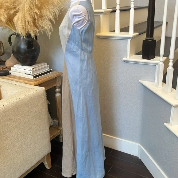 Lafayette 148 Color Block 100% Linen Maxi Sheath Dress Size 2 - Picture 5 of 9